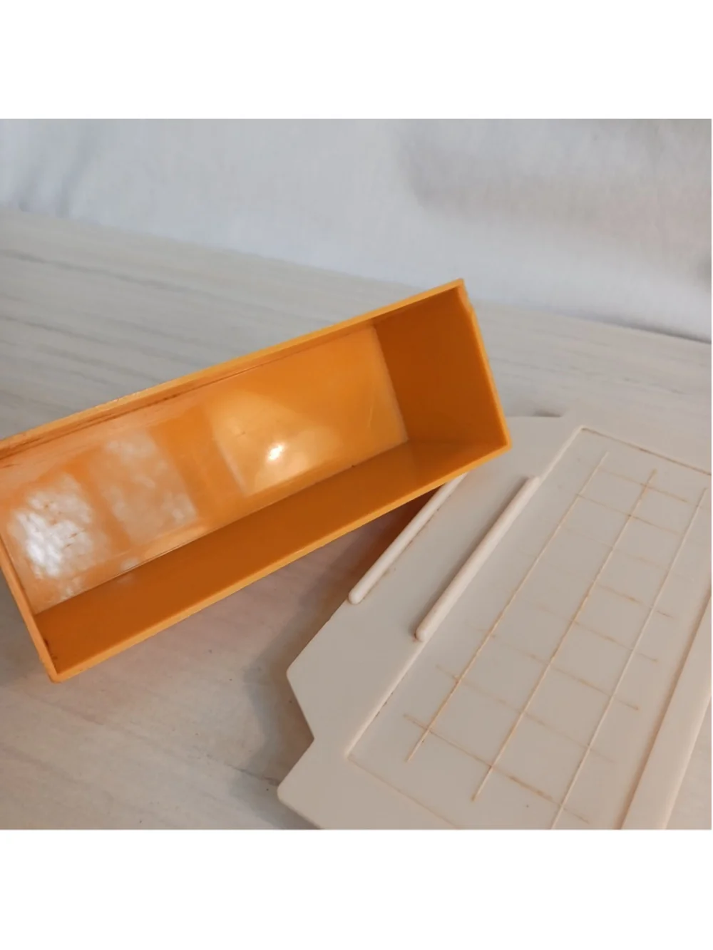Vintage Butter Dish Harvest Gold Butterfly Flowers Plastic One Stick